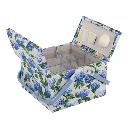 HOBBY GIFT Large Twin-Lid Sewing Basket, Hydrangea, Approx. 24.5 × 24.5 × 17 cm