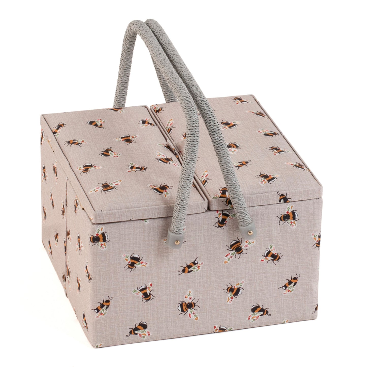 HOBBY GIFT Large Twin-Lid Sewing Basket, Bees, Approx. 24.5 × 24.5 × 17 cm