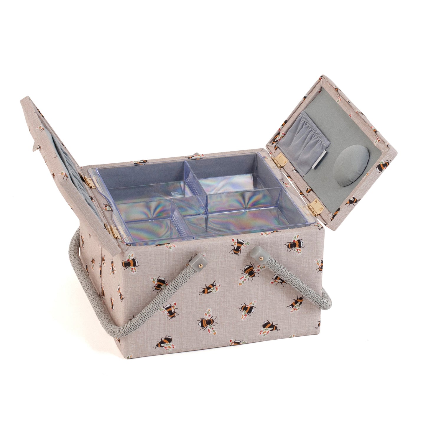 HOBBY GIFT Large Twin-Lid Sewing Basket, Bees, Approx. 24.5 × 24.5 × 17 cm