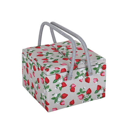 HOBBY GIFT Large Twin-Lid Sewing Basket, Strawberries, Approx. 24.5 × 24.5 × 17 cm