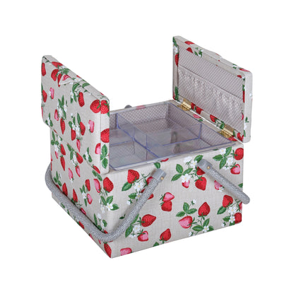 HOBBY GIFT Large Twin-Lid Sewing Basket, Strawberries, Approx. 24.5 × 24.5 × 17 cm