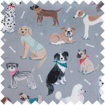 HOBBY GIFT Large Twin-Lid Sewing Basket, Grey Dogs, Approx. 24.5 × 24.5 × 17 cm