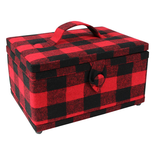 VIVACE Medium Sewing Basket – Red & Black Plaid – 25 × 19 × 15 cm (10″ × 7½″ × 5¾″)