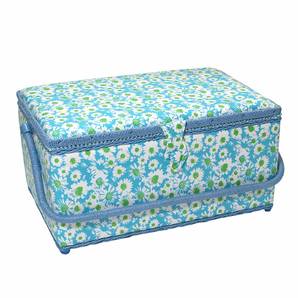 VIVACE Large Sewing Basket, Daisy Blue, 38 x 25 x 20cm