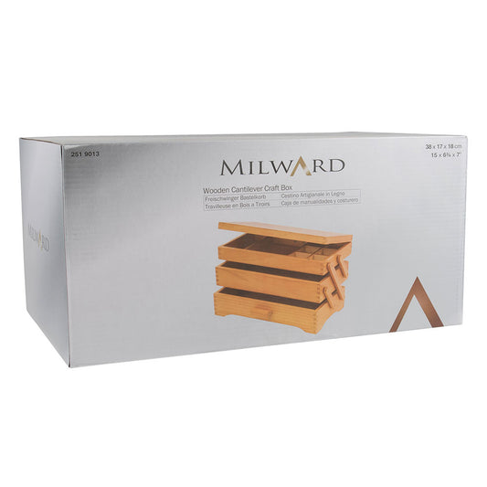 MILWARD 3-Tier Cantilever Wooden Sewing Box Pine 17 × 37 × 22.5cm