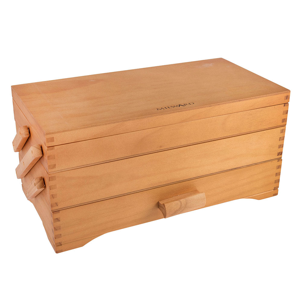 MILWARD 3-Tier Cantilever Wooden Sewing Box Pine 17 × 37 × 22.5cm