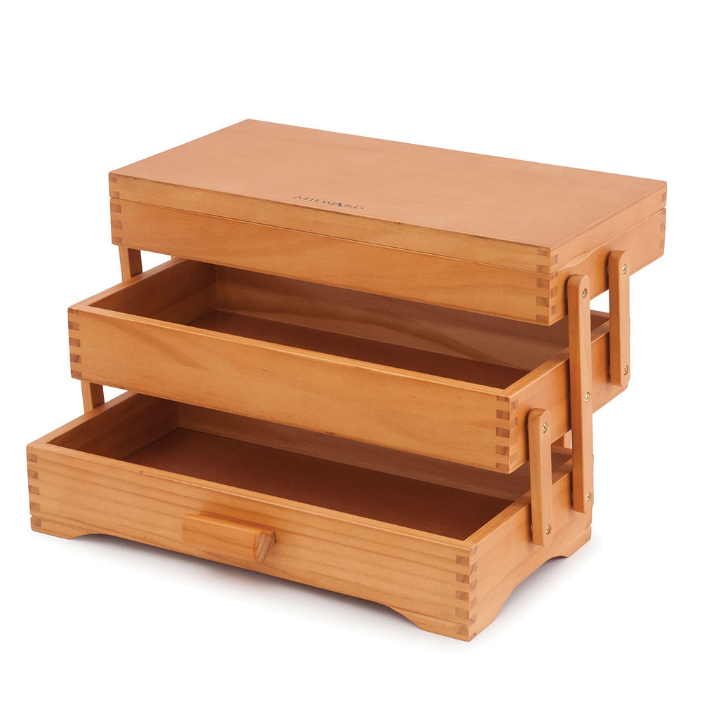 MILWARD 3-Tier Cantilever Wooden Sewing Box Pine 17 × 37 × 22.5cm