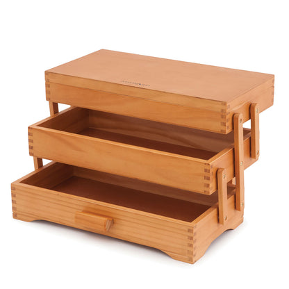 MILWARD 3-Tier Cantilever Wooden Sewing Box Pine 17 × 37 × 22.5cm