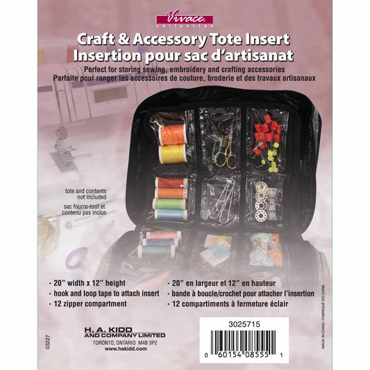 VIVACE Craft Tote Insert – 12 Pockets – Black – 30 × 51 cm (12″ × 20″)