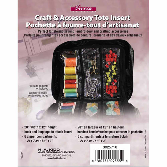 VIVACE Craft Tote Insert – 6 Pockets – Black – 51 × 30.5 cm (20″ × 12″)