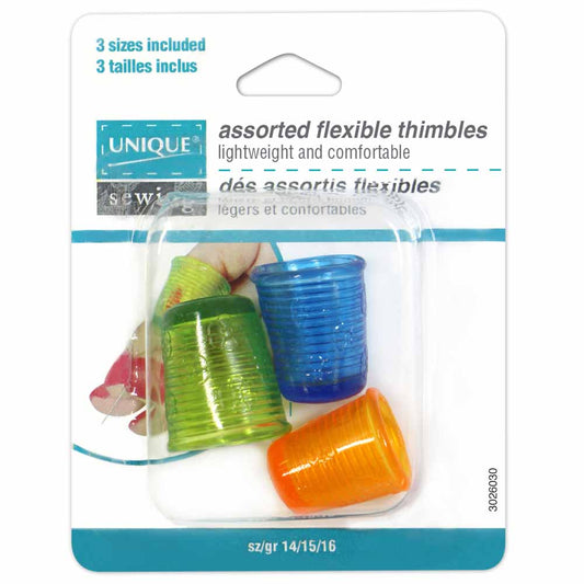 UNIQUE SEWING Flexible Thimbles — Sizes 14–16, 3 pcs
