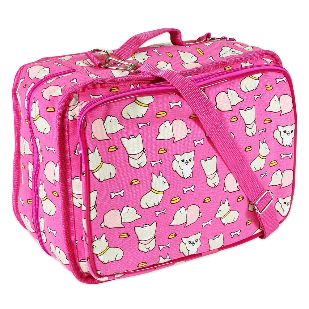 VIVACE Craft/Accessories Tote – Fuchsia Dogs – 33 × 25 × 13 cm (13″ × 10″ × 5″)