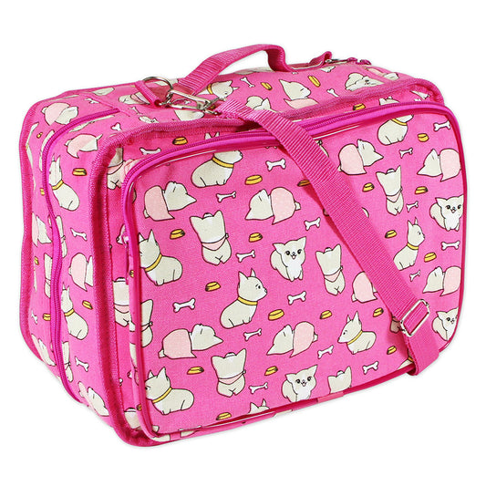 VIVACE Craft/Accessories Tote – Fuchsia Dogs – 33 × 25 × 13 cm (13″ × 10″ × 5″)