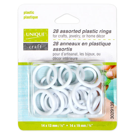 UNIQUE SEWING Assorted Plastic Rings, 1/2" & 3/4" (28‑Pack)