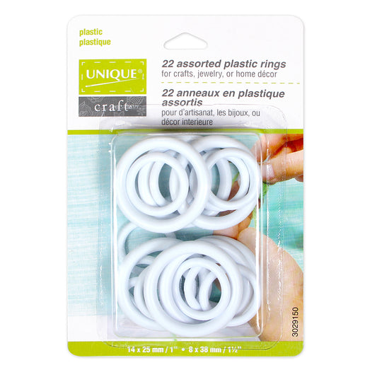 UNIQUE SEWING Assorted Plastic Rings, 1" & 1‑1/2" (22‑Pack)