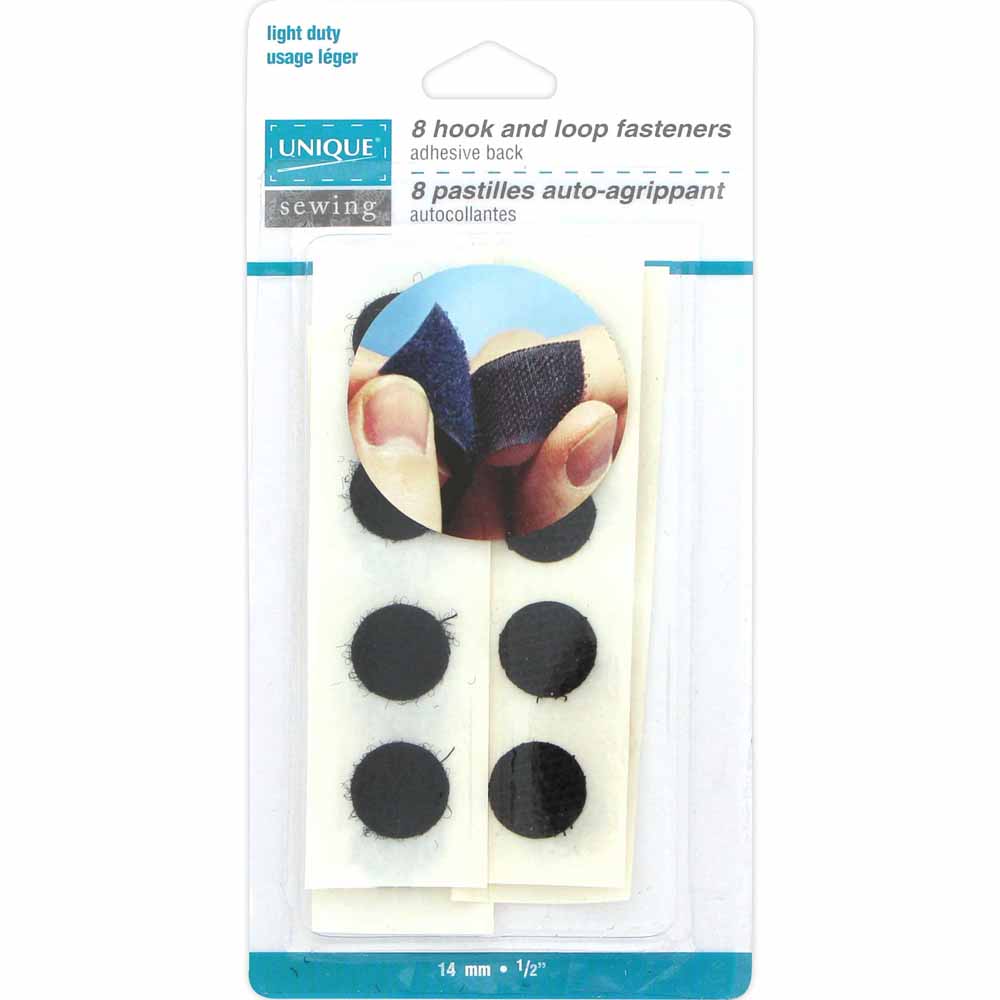 UNIQUE SEWING Light Self‑Gripping Fasteners – Dots 14 mm (1/2") – Black – 8 sets