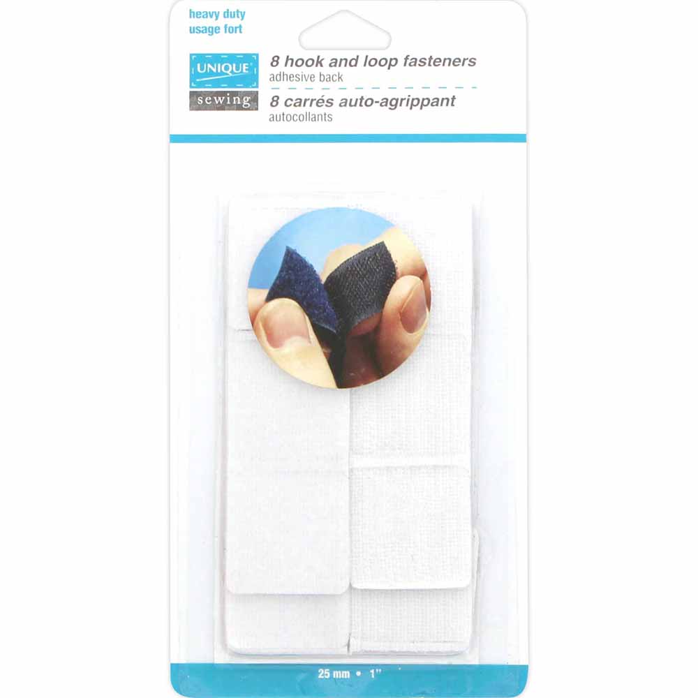 UNIQUE SEWING Heavy Self‑Gripping Fasteners – Squares 25 mm (1") – White