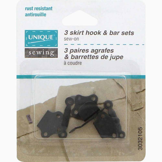 UNIQUE SEWING Skirt Hook & Bar Sets — Black, 3 Sets