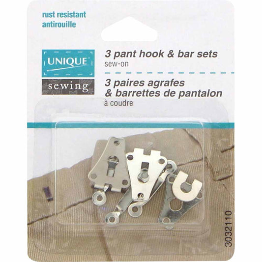 UNIQUE SEWING Pant Hook & Bar Sets — Silver, 3 Sets