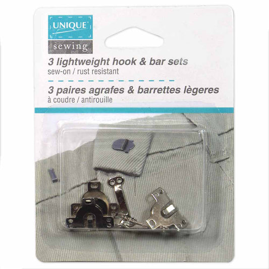 UNIQUE SEWING Lightweight Hook & Bar Sets — Silver, 3 Sets