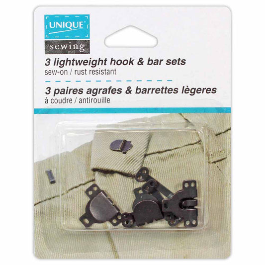 UNIQUE SEWING Lightweight Hook & Bar Sets — Black, 3 Sets