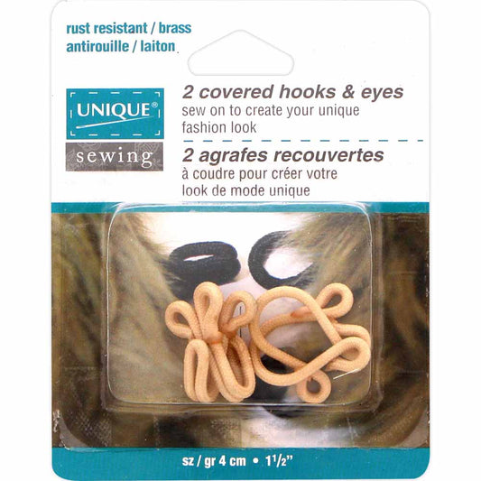 UNIQUE SEWING Covered Hooks & Eyes — Beige, 4.0 cm, 2 Sets