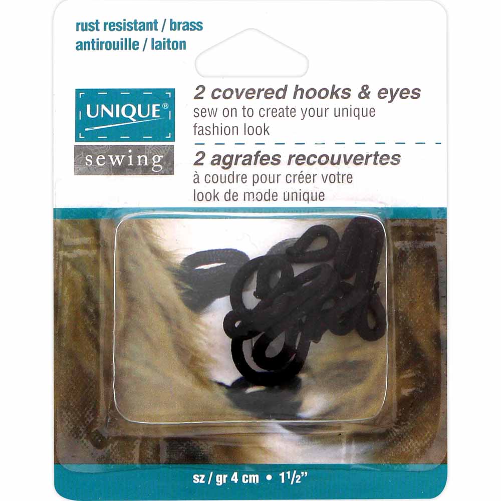 UNIQUE SEWING Covered Hooks & Eyes — Black, 4.0 cm, 2 Sets