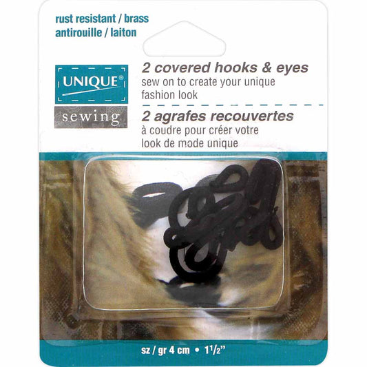 UNIQUE SEWING Covered Hooks & Eyes — Black, 4.0 cm, 2 Sets