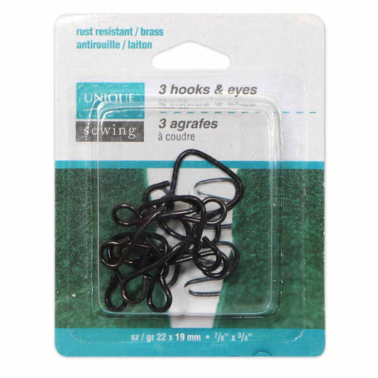 UNIQUE SEWING Hooks & Eyes — Black, 22 × 19 mm, 3 sets