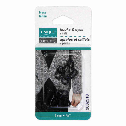 UNIQUE SEWING Hooks & Eyes – Black – 9 mm (3/8") – 2 sets