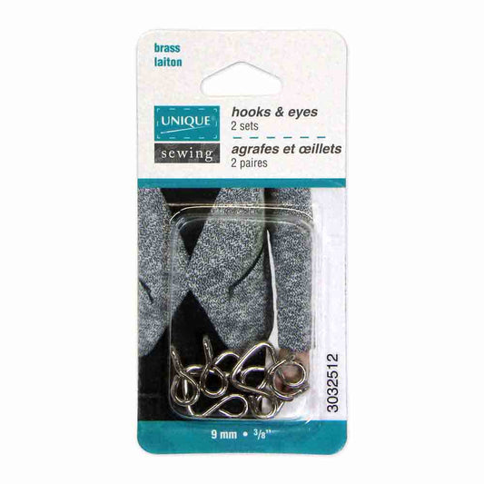 UNIQUE SEWING Hooks & Eyes – Silver – 9 mm (3/8") – 2 sets