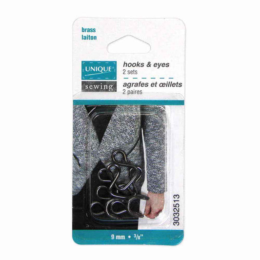 UNIQUE SEWING Hooks & Eyes – Gunmetal – 9 mm (3/8") – 2 sets