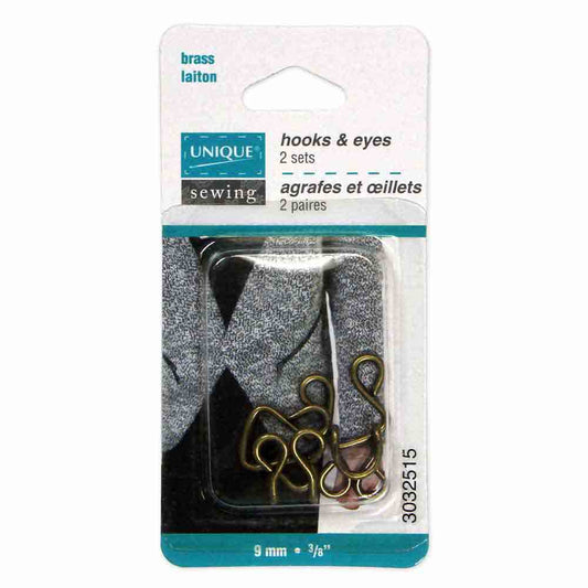 UNIQUE SEWING Hooks & Eyes - 9mm (3/8") - Antique Black - 2 Sets