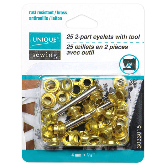 UNIQUE SEWING gold 2-part eyelets with tool, 4 mm, 25 sets