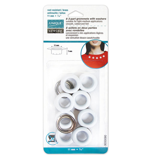 UNIQUE SEWING 2-Part Fashion Grommets – 11mm (7/16") – White – 8 sets