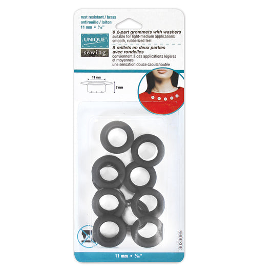 UNIQUE SEWING 2-Part Fashion Grommets – 11mm (7/16") – Black – 8 sets