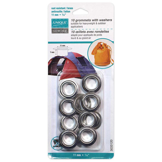 UNIQUE SEWING Grommets with Washers - 11 x 7 mm (3/8 x 1/4) - Silver - 10 sets