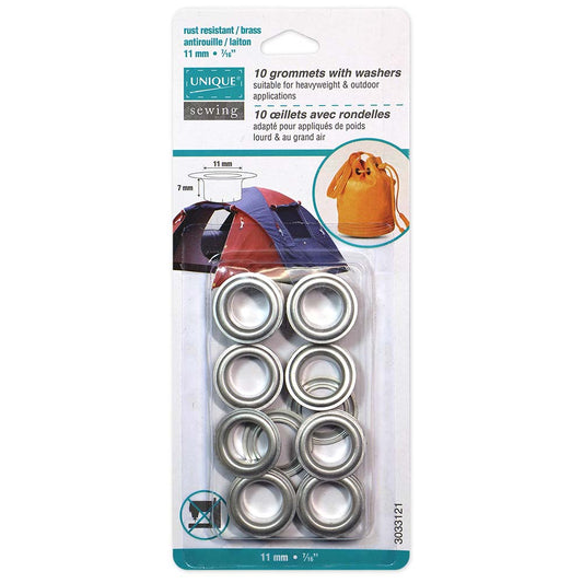 UNIQUE SEWING Grommets with Washers - 11 x 7 mm (3/8 x 1/4) - Satin Silver - 10 sets