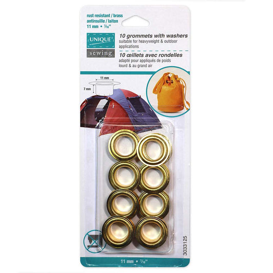 UNIQUE SEWING Grommets with Washers - 11 x 7 mm (3/8 x 1/4) - Gold - 10 sets
