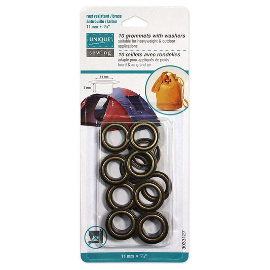 UNIQUE SEWING Grommets with Washers - 11 x 7 mm (3/8 x 1/4) - Antique Gold - 10 sets