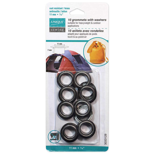 UNIQUE SEWING Grommets with Washers - 11 x 7 mm (3/8 x 1/4) - Gunmetal - 10 sets