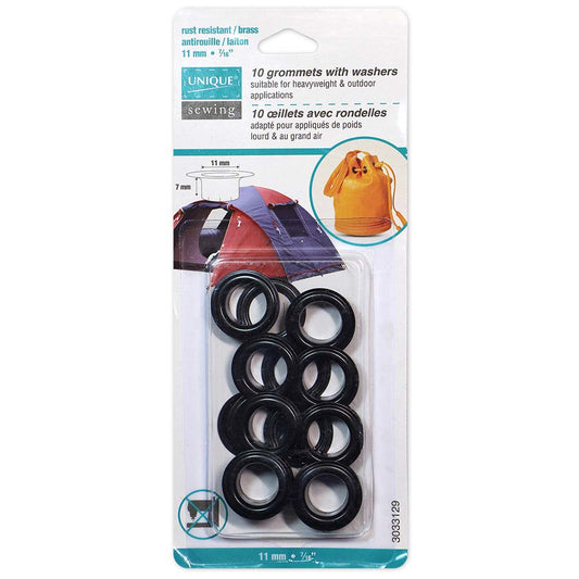 UNIQUE SEWING Grommets with Washers - 11 x 7 mm (3/8 x 1/4) - Black - 10 sets