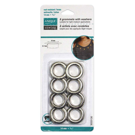 UNIQUE SEWING Grommets – Silver – 14 x 5.7mm (9/16 x 1/4) – 8 Sets