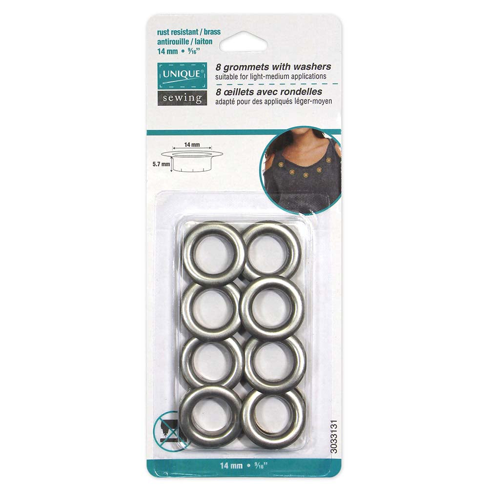 UNIQUE SEWING Grommets – Satin Silver – 14 x 5.7mm (9/16 x 1/4) – 8 Sets