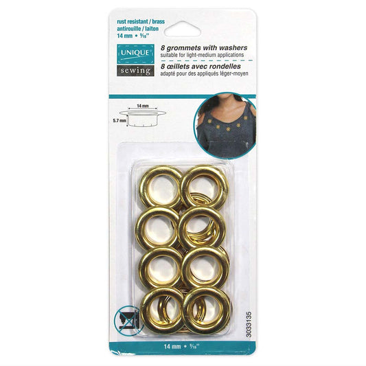UNIQUE SEWING Grommets – Gold – 14 x 5.7mm (9/16 x 1/4) – 8 Sets