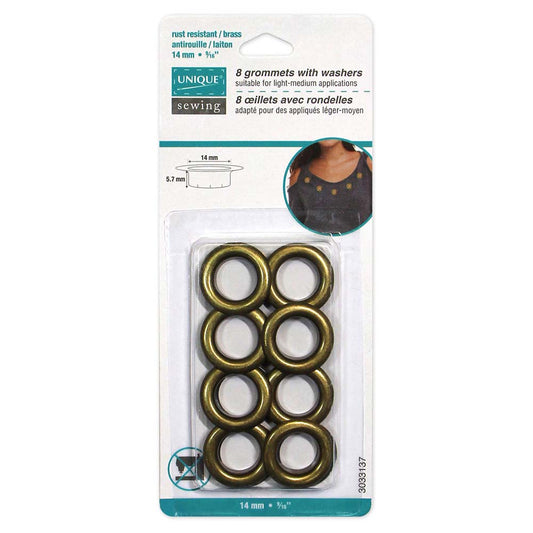 UNIQUE SEWING Grommets – Anti Gold – 14 x 5.7mm (9/16 x 1/4) – 8 Sets