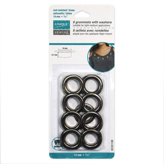 UNIQUE SEWING Grommets – Gunmetal – 14 x 5.7mm (9/16 x 1/4) – 8 Sets