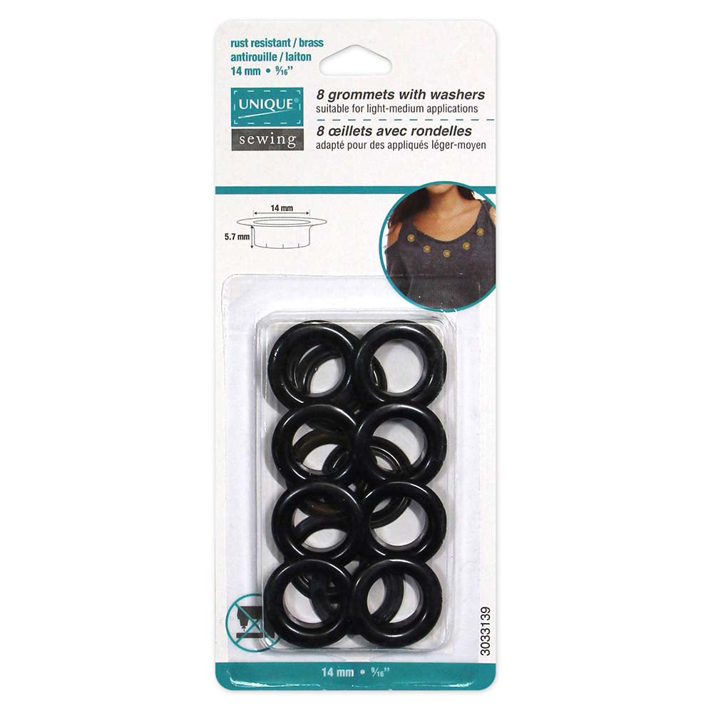 UNIQUE SEWING Grommets – Black – 14 x 5.7mm (9/16 x 1/4) – 8 Sets