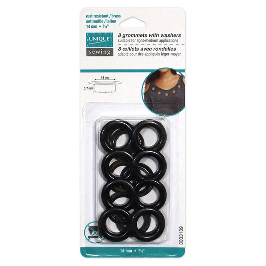 UNIQUE SEWING Grommets – Black – 14 x 5.7mm (9/16 x 1/4) – 8 Sets