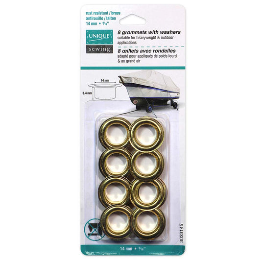 UNIQUE SEWING Grommets with Washers – 14 × 8.4 mm (9/16 × 5/16) – Gold – 8 sets